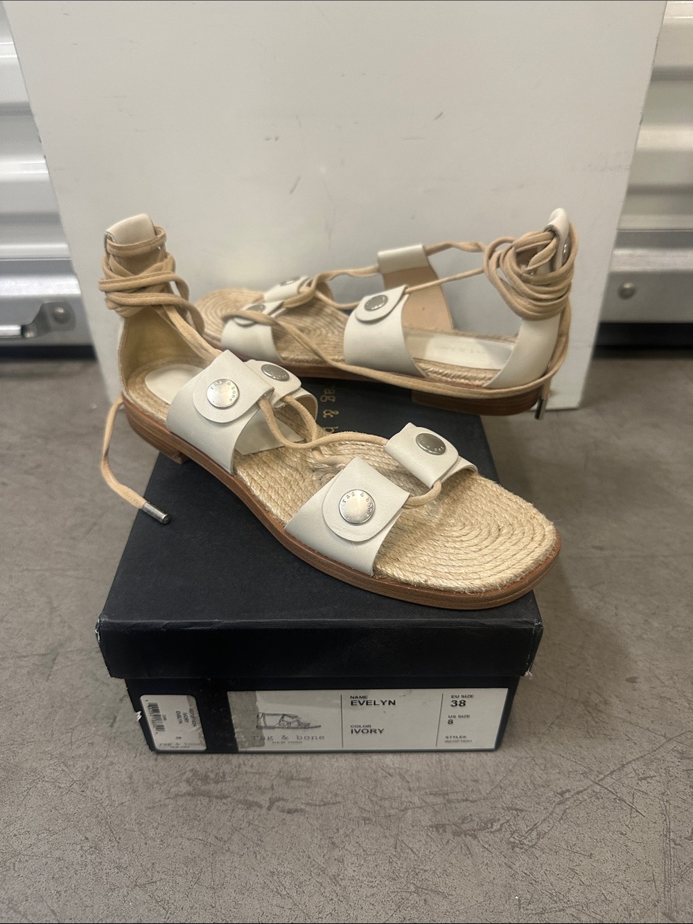 rag & bone Ivory Lace-Up Espadrille Sandals with Metallic Buttons